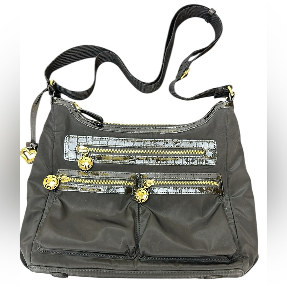 Brighton Black Nylon‎ & Croc Trim Crossbody Bag Purse E959774 Adjustable Strap